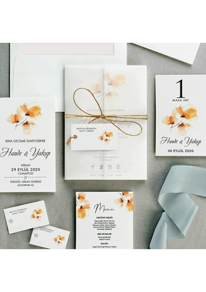 Sepya Şeffaf Zarflı Düğün Davetiyesi