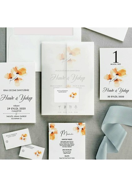 Sepya Şeffaf Zarflı Düğün Davetiyesi fırsatları