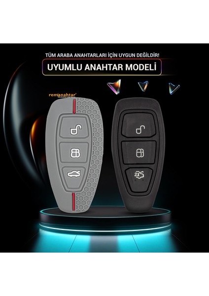 Mondeo Focus 3 Buton Smart Silikon Anahtar Kılıfı - Gri modelleri