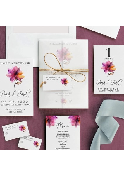 Ebruli Şeffaf Zarflı Düğün Davetiyesi