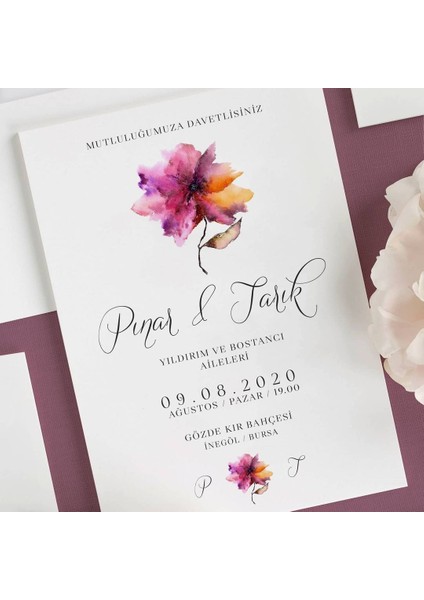 Ebruli Şeffaf Zarflı Düğün Davetiyesi fiyatları