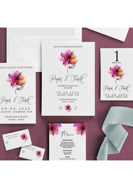 Ebruli Şeffaf Zarflı Düğün Davetiyesi modelleri