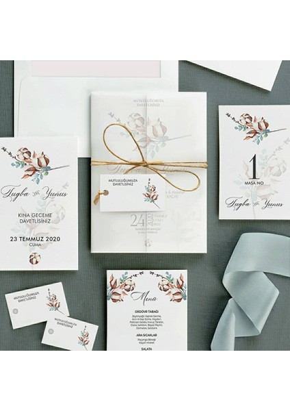 Cotton Şeffaf Zarflı Düğün Davetiyesi