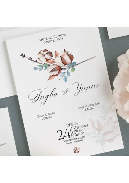 Cotton Şeffaf Zarflı Düğün Davetiyesi fiyatları