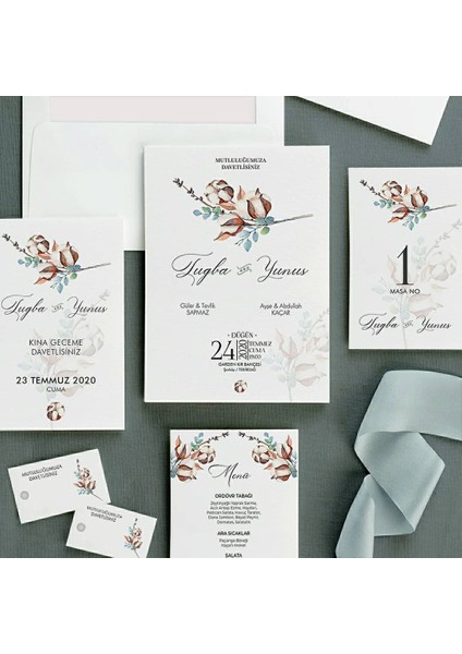 Cotton Şeffaf Zarflı Düğün Davetiyesi modelleri