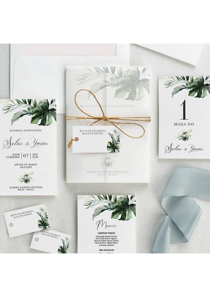 Viridis Şeffaf Zarflı Düğün Davetiyesi