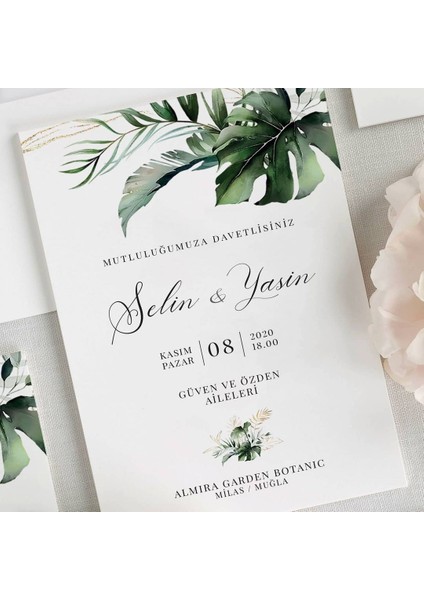 Viridis Şeffaf Zarflı Düğün Davetiyesi fiyatları