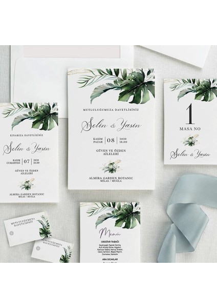 Viridis Şeffaf Zarflı Düğün Davetiyesi modelleri