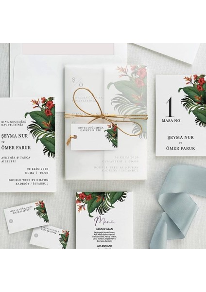 Paradise Şeffaf Zarflı Düğün Davetiyesi