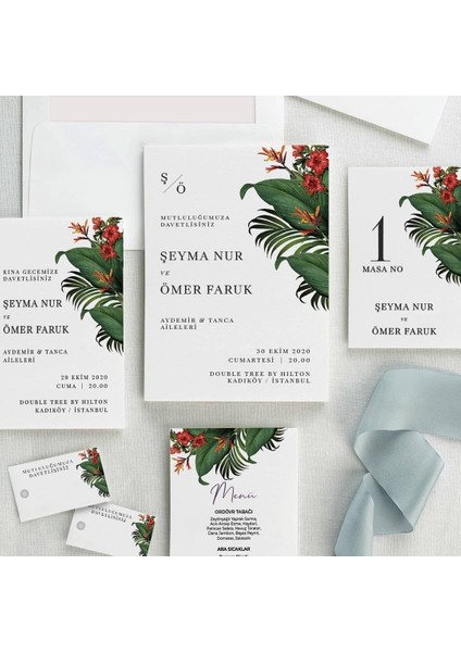 Paradise Şeffaf Zarflı Düğün Davetiyesi modelleri