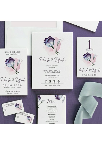 Violet Şeffaf Zarflı Düğün Davetiyesi fiyatları