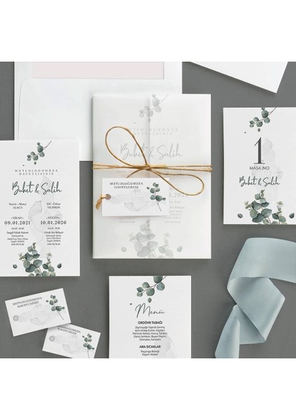 Nature Şeffaf Zarflı Düğün Davetiyesi