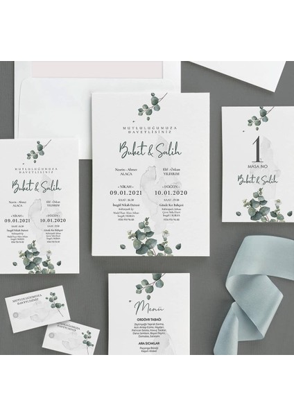 Nature Şeffaf Zarflı Düğün Davetiyesi modelleri