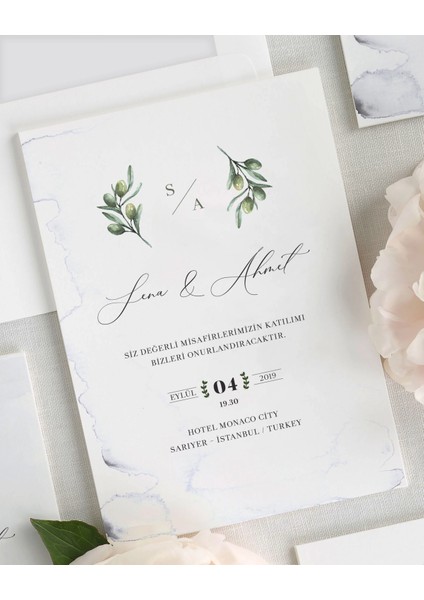 Nisan Şeffaf Zarflı Düğün Davetiyesi fiyatları