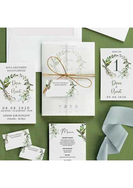 Sarmaşık Şeffaf Zarflı Düğün Davetiyesi