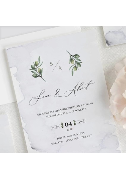 Pastel Şeffaf Zarflı Düğün Davetiyesi fiyatları
