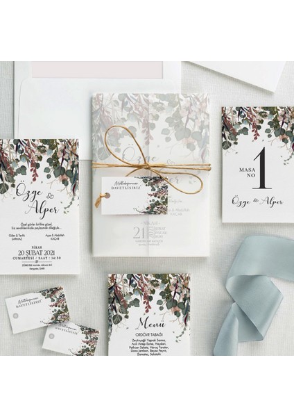 Zümrüt Şeffaf Zarflı Düğün Davetiyesi