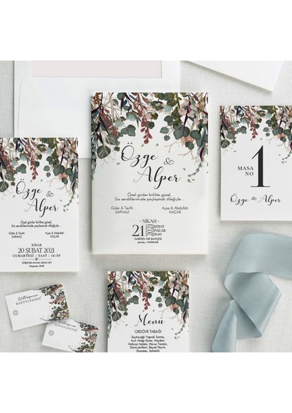 Zümrüt Şeffaf Zarflı Düğün Davetiyesi modelleri