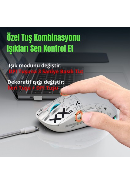 T90 Kablosuz 3 Modlu MOUSE-650 Mah BATARYA-4800 Fps-Özel Baskılı Tasarım-Rgb