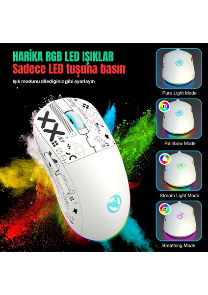 T90 Kablosuz 3 Modlu MOUSE-650 Mah BATARYA-4800 Fps-Özel Baskılı Tasarım-Rgb