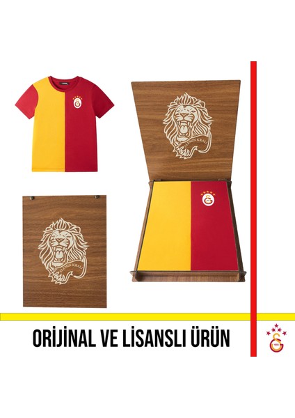 Lisanslı 5 Yıldızlı Sarı Kırmızı Çocuk T-Shirt Hediye Aslan Ahşap Kutulu