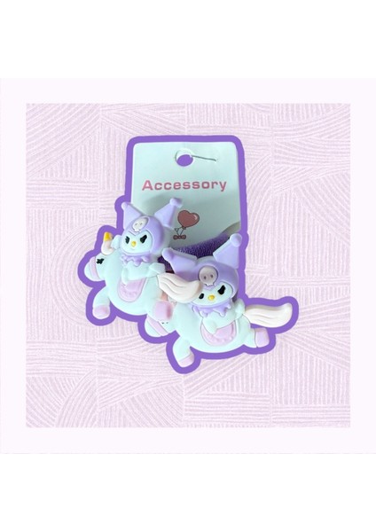 Unicorn Figürlü Çift Ikili Mor Lastikli Kız Çocuk Tokası