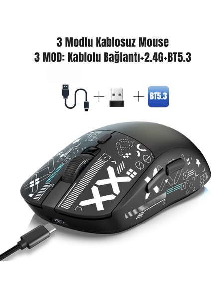 T90 Kablosuz 3 Modlu MOUSE-650 Mah BATARYA-4800 Fps-Özel Baskılı Tasarım-Rgb fiyatları