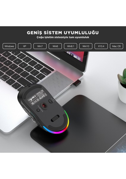 T90 Kablosuz 3 Modlu MOUSE-650 Mah BATARYA-4800 Fps-Özel Baskılı Tasarım-Rgb