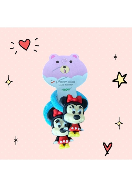 Mickey Mouse Ikili 2'li Çiftli Lastikli Renkli Kız Çocuk Tokası