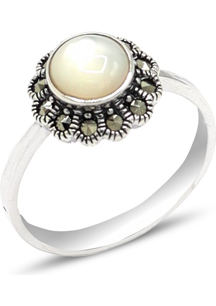 Sedef Taşlı Papatya Model 925 Ayar Gümüş Markazit Kadın Yüzük 201024240