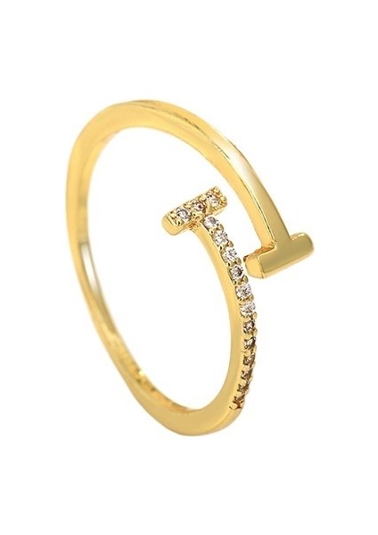 Yaz Tüm Maç Niş Çift T Harfli Tasarım Gümüş Çapraz Yüzük Kadın Altın Üst Düzey Parmak Çevre Koruma Rengi (Yurt Dışından)