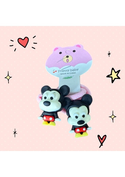 Mickey Mouse Ikili 2'li Çiftli Lastikli Renkli Kız Çocuk Tokası