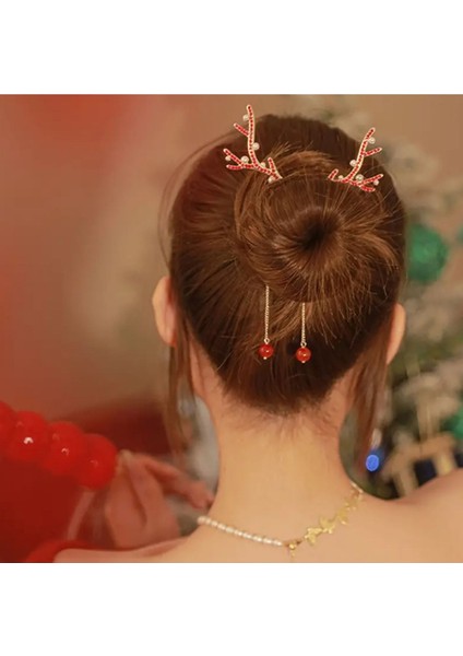 Zarif Noel Geyik Boynuzu Inci ve Kristal Detaylı Toka