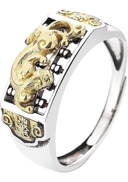 Retro Tay Gümüş Pixiu Abaküs Yüzük Erkekler ve Kadınlar Için Kişilik Yaratıcı Edebi Stil Moda Basit Açık Ayarlanabilir Yüzük (Yurt Dışından)