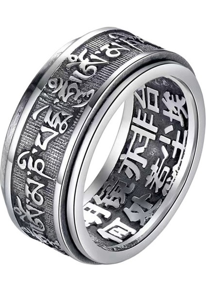 Retro Tay Gümüş Kaplama S990 Ayar Gümüş Dış Halka Döndürülebilir Yüzük Erkekler ve Kadınlar Yaratıcı Kapalı Ağız Eski Tek Kişilik Yüzük (Yurt Dışından)