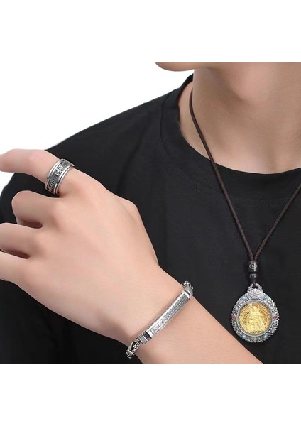 Retro Tay Gümüş Kaplama S990 Ayar Gümüş Dış Halka Döndürülebilir Yüzük Erkekler ve Kadınlar Yaratıcı Kapalı Ağız Eski Tek Kişilik Yüzük (Yurt Dışından) fiyatları