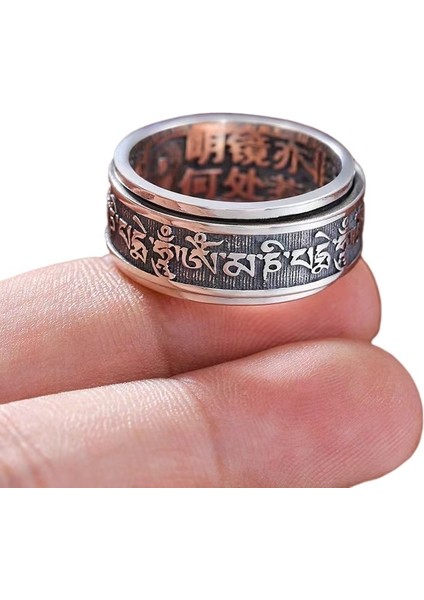 Retro Tay Gümüş Kaplama S990 Ayar Gümüş Dış Halka Döndürülebilir Yüzük Erkekler ve Kadınlar Yaratıcı Kapalı Ağız Eski Tek Kişilik Yüzük (Yurt Dışından) modelleri
