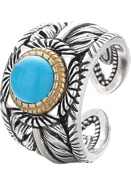 Erkekler ve Kadınlar Için Modaya Uygun Turkuaz Tüy Yüzük, Niş Ayarlanabilir, Sanatsal Hip-Hop Tarzı, Kişiselleştirilmiş Yüzük (Yurt Dışından)