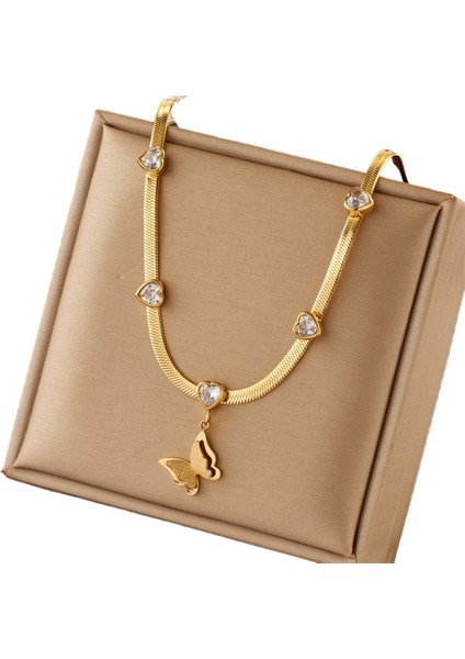 Moda Yaratıcı Retro Yüksek Dereceli Buzlu Üç Boyutlu Kelebek Kolye Aşk Bıçağı Zincir Kolye (Yurt Dışından)