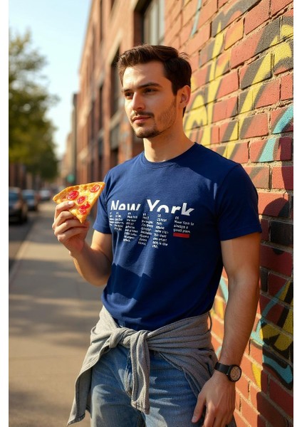 Erkek Slim Fit Dijital New York Baskılı Pamuklu T-Shirt fırsatları