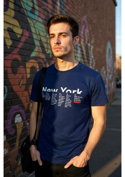 Erkek Slim Fit Dijital New York Baskılı Pamuklu T-Shirt indirimleri