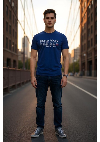 Erkek Slim Fit Dijital New York Baskılı Pamuklu T-Shirt fiyatları