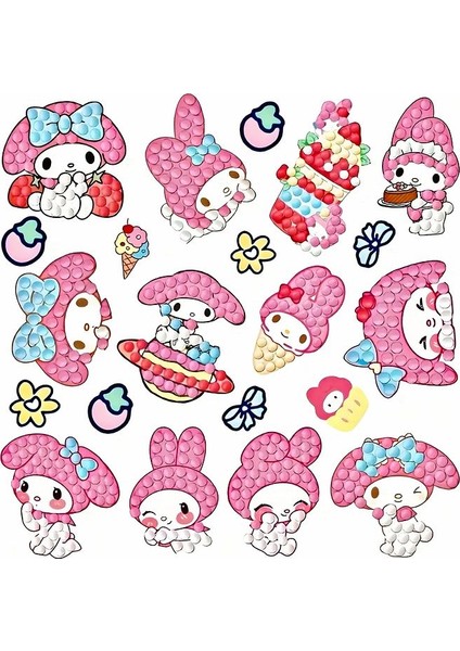 Hello Kitty Sanrio My Melody Temalı Elmas Boyama Sticker Seti – Dıy Kristal Taşlı Etkinlik Kit