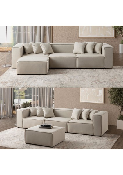 Mira Relax 4 Modül Köşe Koltuk ( Krem ) Keten Kumaş