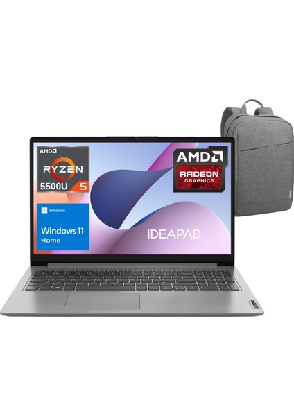 Ideapad 1 Amd Ryzen 5 5500U 16GB 512GB SSD 15.6" Fhd Windows 11 Home Taşınabilir Bilgisayar 82R400R6TX - Lenovo Çanta Wz1