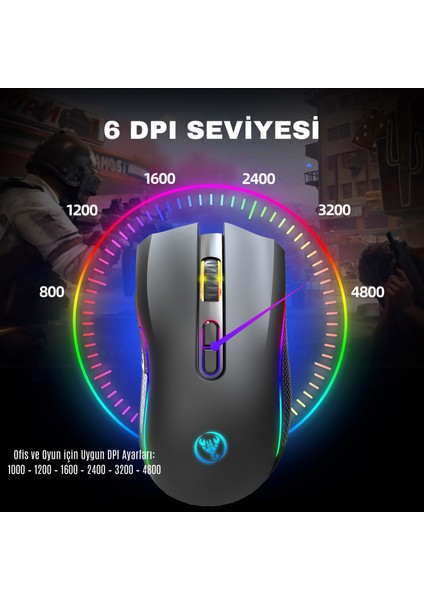 T69 Kablosuz Rgb 4800 Dpı Oyuncu Mouse - 650 Mah Yüksek Kapasiteli Batarya