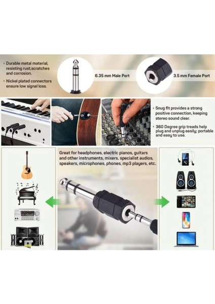 2 Adet 3.5 mm 6.3 mm Jack Çevirici Piyano Için Kulaklık Çevirici 6.35 mm Erkek 3,5 mm Dişi fırsatları