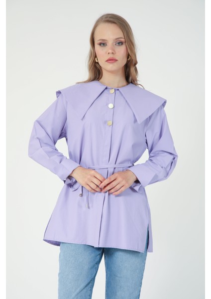 5805 - Poplin Denizci Yaka Bel Bağlamalı Kadın Gömlek