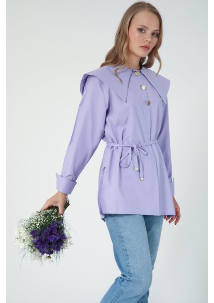5805 - Poplin Denizci Yaka Bel Bağlamalı Kadın Gömlek modelleri