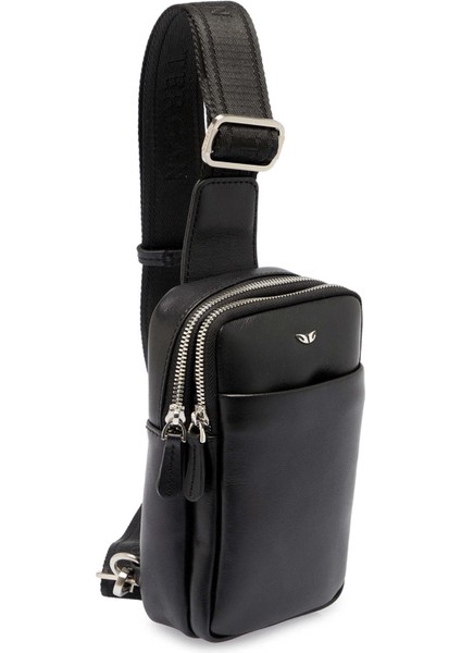 Siyah Hakiki Deri Unisex Çapraz Askılı Çanta - S1AC00021514-A85